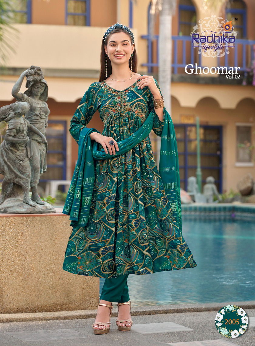 Ghoomar Vol 2 By Radhika Printed Alia Cut kurti With Bottom Dupatta
